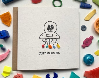 Just married! Fun Wedding card, Eco Wedding card, Beach Cleaned Plastic, bride and groom card