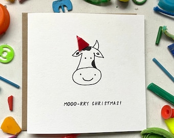 Moo-ry Christmas! Cute Christmas card, punny Christmas card, eco Xmas card, sustainable Christmas, unique Christmas card