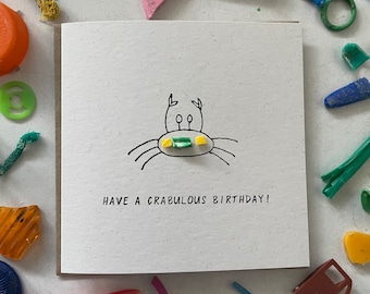 Have a CRABulous birthday! Fun birthday card, eco birthday card, unique birthday, quirky card, sustainable birthday card