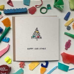 Feliz Natal! Cartão de Natal sustentável, plástico limpo de praia, cartão de Natal ecológico, Natal peculiar, cartão de Natal engraçado, reciclado