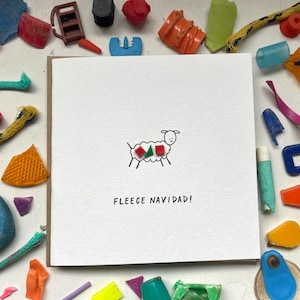 Fleece Navidad, Nachhaltige Weihnachtskarte, lustige Weihnachtskarte, Plastik am Strand gereinigt, schrullig, süß, Upcycled, Recycling Weihnachtskarte