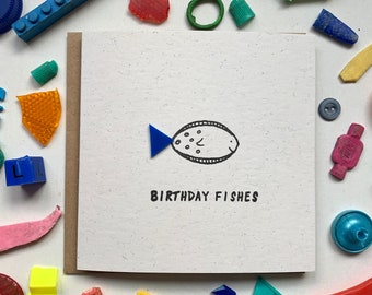 Birthday fishes! Happy birthday card, eco birthday card, beach cleaned plastic, upcycled, sustainable, fun, quirky, unique, special