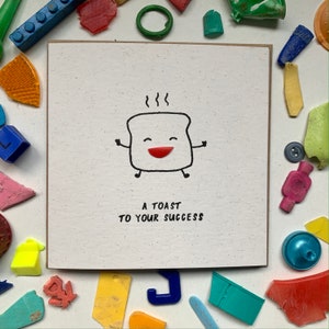 Een toost op jouw succes! Gefeliciteerd kaart, goed gedaan kaart, prestatie kaart, kapotte kaart, vieren, duurzaam, eco, strandschoon plastic