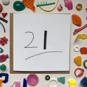 Carte du 21e anniversaire, 21e carte amusante, 21e carte décalée, anniversaire durable, écologique, vert, plastique nettoyé pour la plage, recyclé