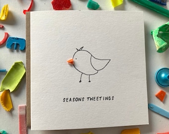 Seasons tweetings! Cute robin card, Sustainable Christmas card, beach cleaned plastic, eco Christmas card, quirky Christmas