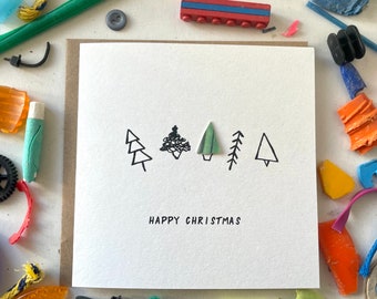 Happy Christmas! Cute woodland Christmas card, Sustainable Christmas card, forest lover,  beach cleaned plastic, eco Christmas card