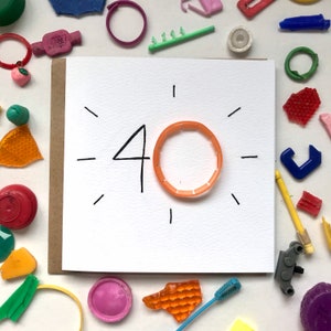 Feliz aniversário! Cartão de aniversário de 40 anos, feliz aniversário, plástico limpo de praia, reciclado, sustentável, ecológico, divertido, peculiar, único, especial
