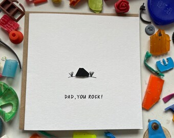 Dad you rock, fathers Day card, best mum card, love you dad, sustainable card, recycled card, plastic from beach, eco friendly