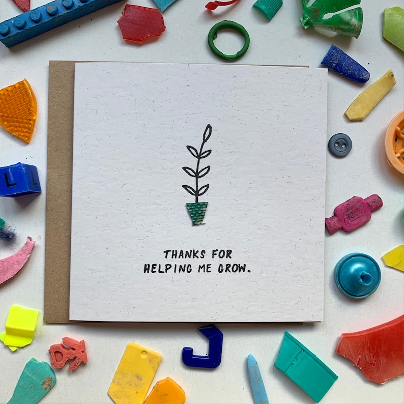 Thanks for helping me grow Thanks card, thank you mum, mothers day card, appreciation card, sustainable card, beach-cleaned plastic, eco image 1