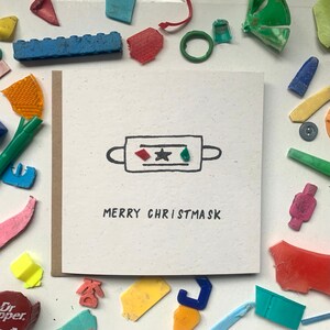 Vrolijk kerstfeest! Duurzame kerstkaart, eco kerstkaart, strand schoongemaakt plastic, duurzaam, grappig, upcycled, leuk, uniek, eigenzinnig
