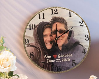 Reloj fotográfico personalizado, reloj de imagen con cuerda, reloj de pared personalizado, regalos fotográficos personalizados, reloj de pared grande, decoración rústica del hogar