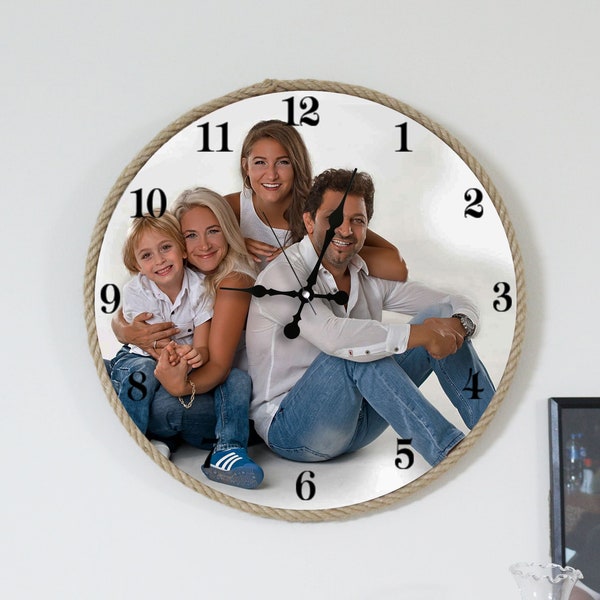 Customized Photo Clock, Custom Wood Wall Clock, Personalized Wooden Clock With Your Picture, Gift For Her, Birthday Gif, Anniversary Gift