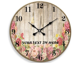 Horloge murale florale , Horloge murale en bois rustique personnalisée , Cadeau en bois personnalisé pour maman sœur amis Mariage , Horloge bouquet ,