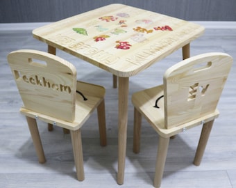 Custom  Children Table and Chair, Montessori Table Kids, Personalized Wooden Table And Toddler Chair, Wood Chair Set, Childrens Chair