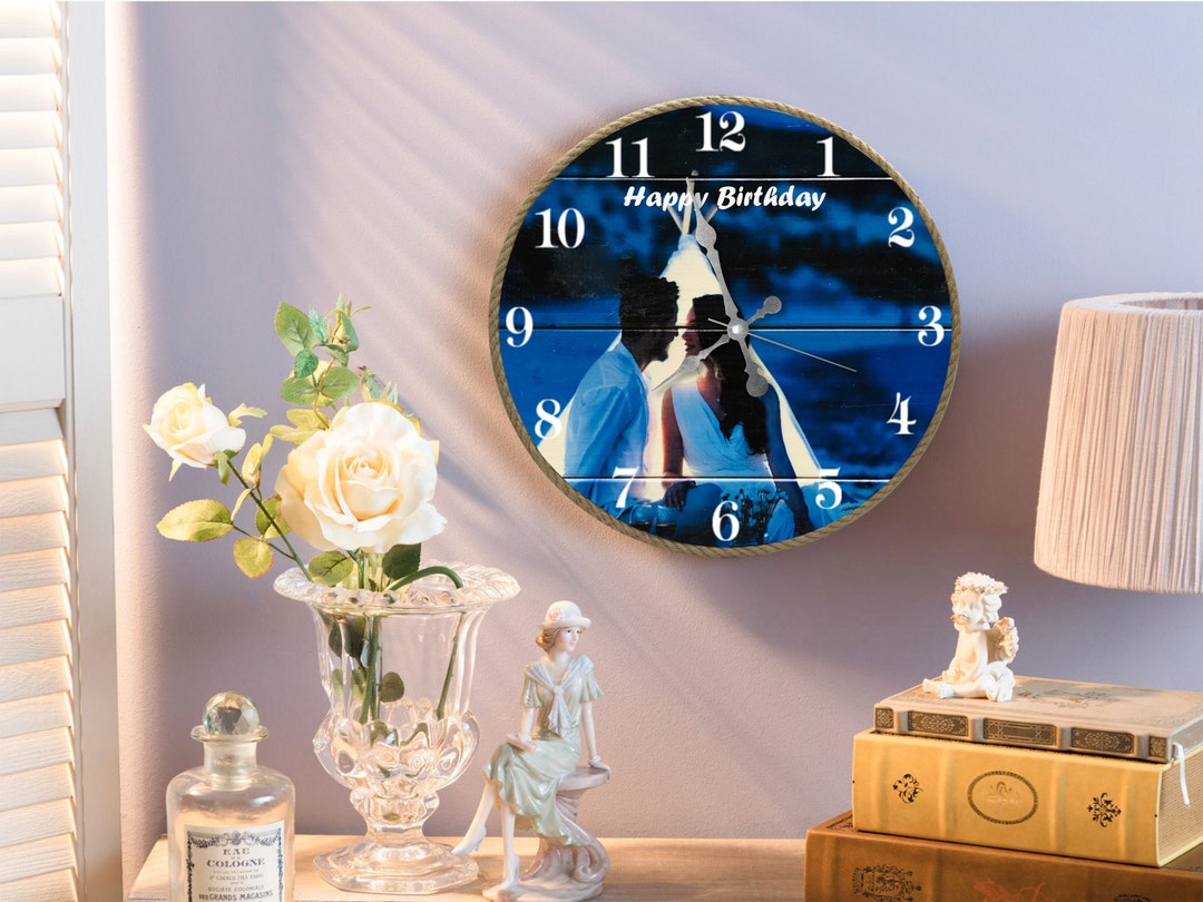 Personalized Wooden Photo Clock, Anniversary Gift, Wood Photo Portrait