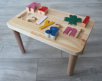 Tabouret de puzzle personnalisé en bois | Nom personnalisé Étape Tabouret | Jouets pour tout-petits | Cadeau de Noël pour les enfants | Premier anniversaire | Cadeau du 2e anniversaire