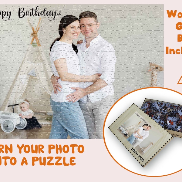 Photo Puzzle 500 or 1000 Piece, Personalized Jigsaw Puzzle, Custom Picture Puzzle, Christmas Gift, Create Puzzle With Your Photo and Text