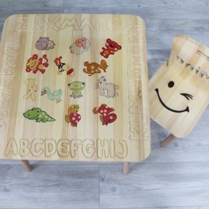 Personalised Children Kids Table and Chairs , Any Name Per Chair, Alphabet And Animals, Kids Activity Table and Chair Set , Kids Room Decor image 2
