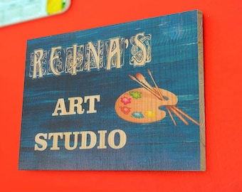 Personalised Wood Art Studio Sign - Custom Gift For Art Studio - Art Teacher Sign - Wooden Customizable Art Instructor Sign