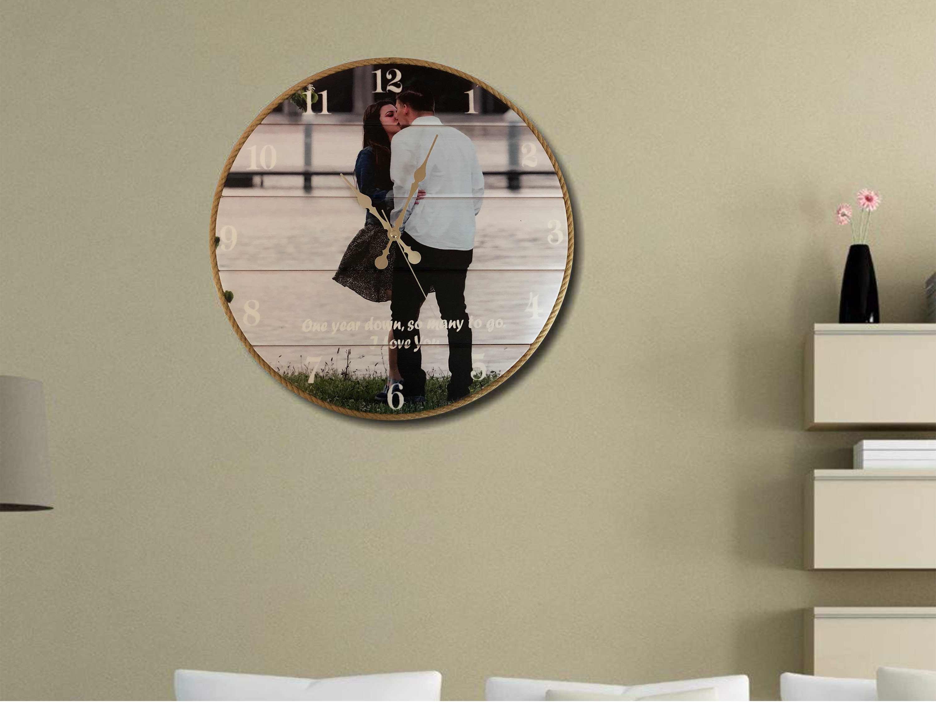 Personalized Wooden Photo Clock Anniversary Gift Wood Photo Etsy