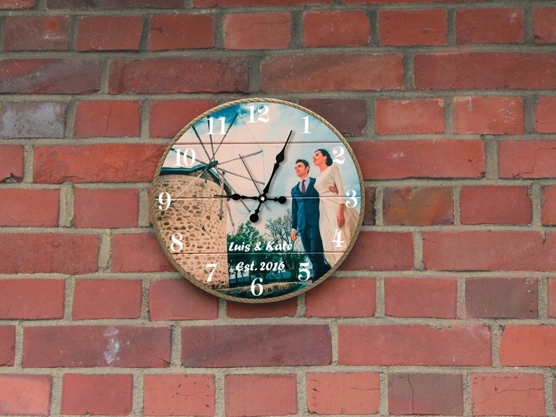 Personalized Wooden Photo Clock Anniversary Gift Wood Photo Etsy