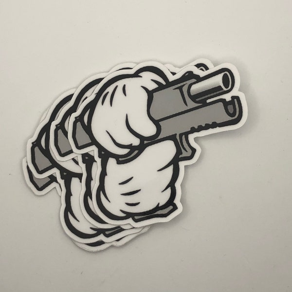 Cartoon Hands with Gun Decal | Truck window Decal | Range day Decal