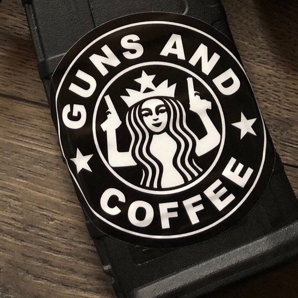 Guns And Coffee Pew Pew Decal | Ar15 Pew Pew Decal | Starbucks “Guns And Coffee” Decal