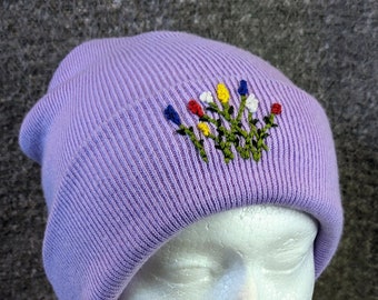 Hand embroidered flower beanie hat