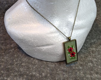 Poppy design embroidered necklace