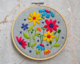 Bright floral PDF embroidery pattern - Digital download only