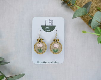 Embroidered tulip earrings