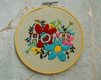 Floral HOME PDF embroidery pattern - Digital download only