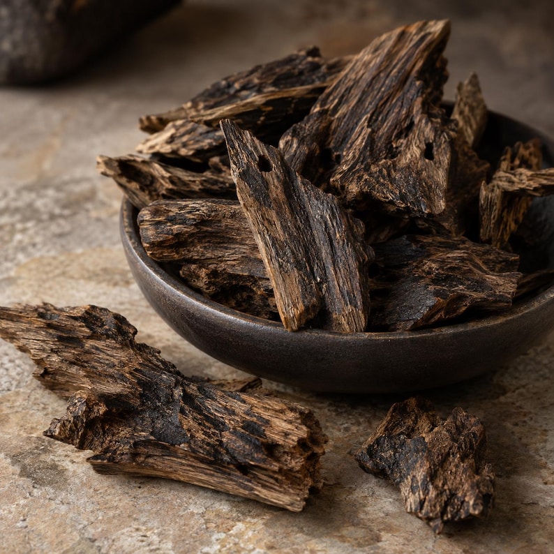 Oud wood representing scent in premium grade, phthalate-free Exotic Oud Wood Fragrance Oil for soap and candle making