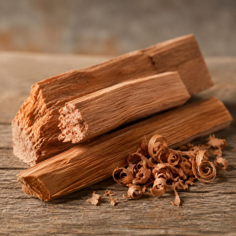 Cedar wood and shavings representing scent note in premium grade, phthalate-free Exotic Oud Wood Fragrance Oil for soap and candle making