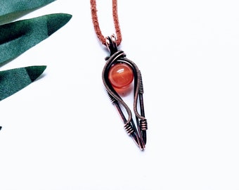 Red Carnelian Necklace/100% Copper Wire Wrapped Red Carnelian Gemstone Pendant/Gemstone Jewelry