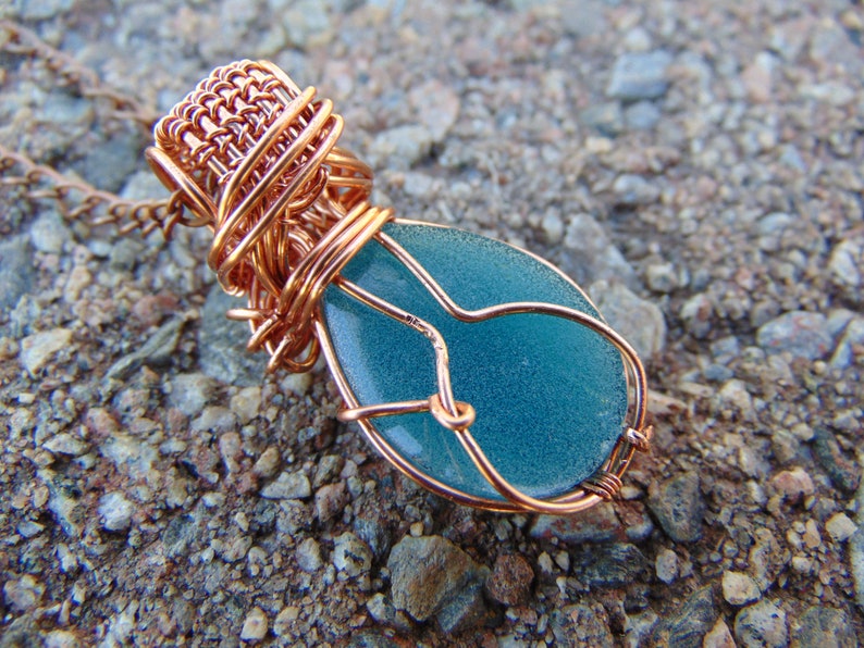 Copper Wire Boho Necklace100/% Copper Wire Wrapped Resin Cabochon PendantResin Jewelry