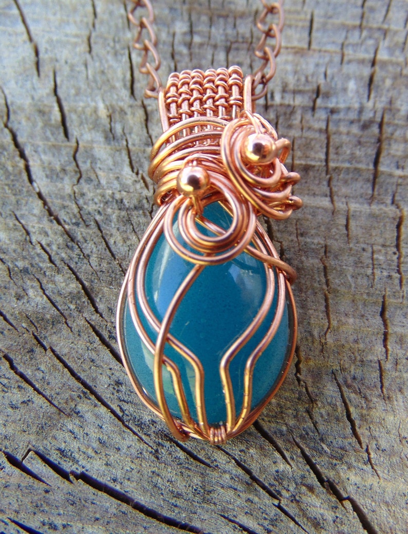 Copper Wire Boho Necklace100/% Copper Wire Wrapped Resin Cabochon PendantResin Jewelry