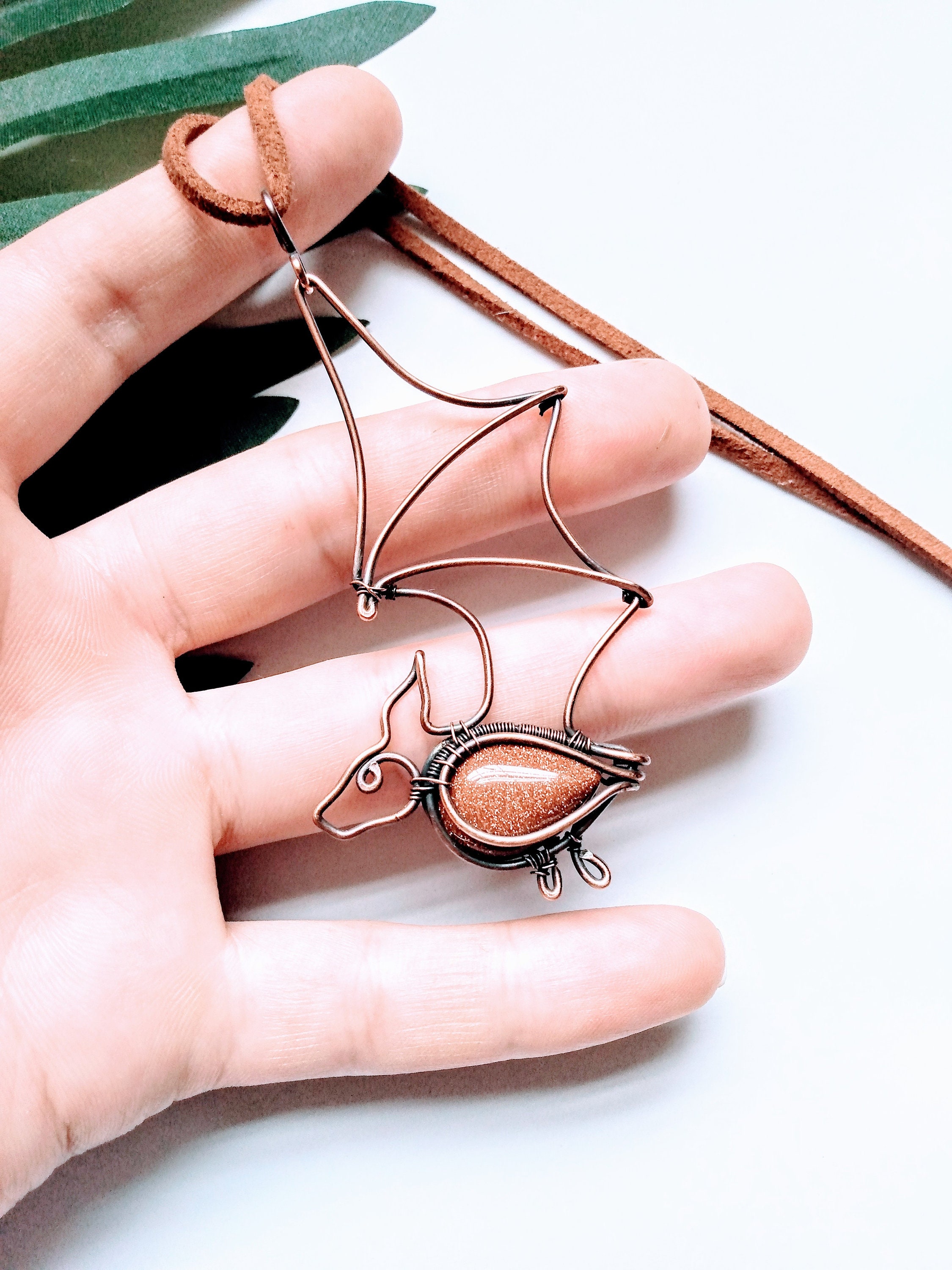 Copper Wire Bat Necklace/100% Copper Wire Wrapped Red Jasper Bat ...