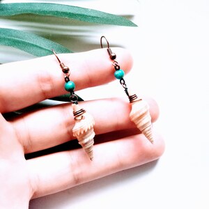Wire Wrapped Shell Earrings/100% Copper Wire Wrapped Jasper & Sea Shell Earrings/Shell Jewelry