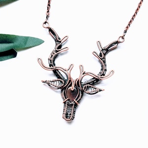 Red Deer Necklace/100% Copper Wire Wrapped Stag Pendant/Deer Jewerly