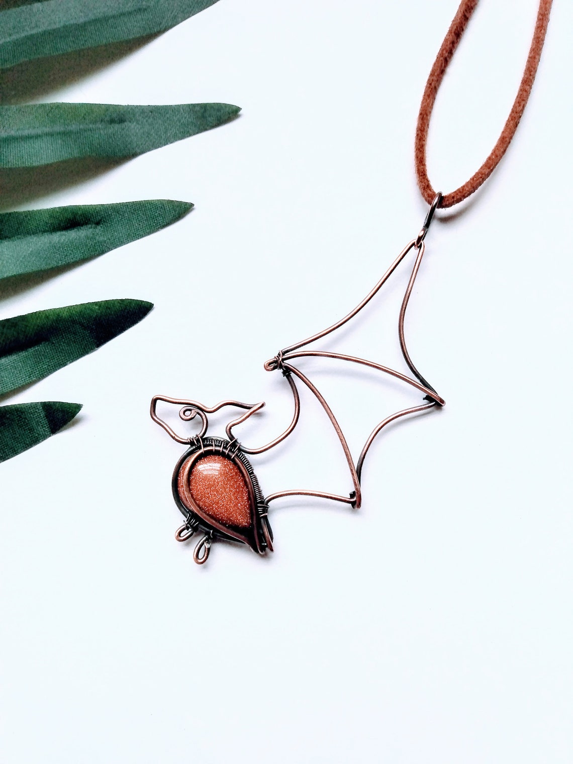 Copper Wire Bat Necklace/100% Copper Wire Wrapped Red Jasper Bat ...