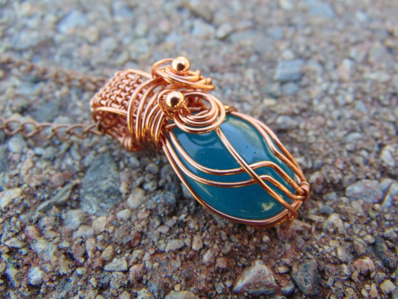Copper Wire Boho Necklace100/% Copper Wire Wrapped Resin Cabochon PendantResin Jewelry