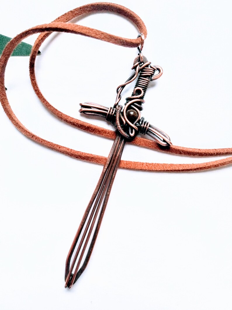 Wire Sword Necklace/100 Copper Wire Wrapped Tiger Eye Gemstone Sword