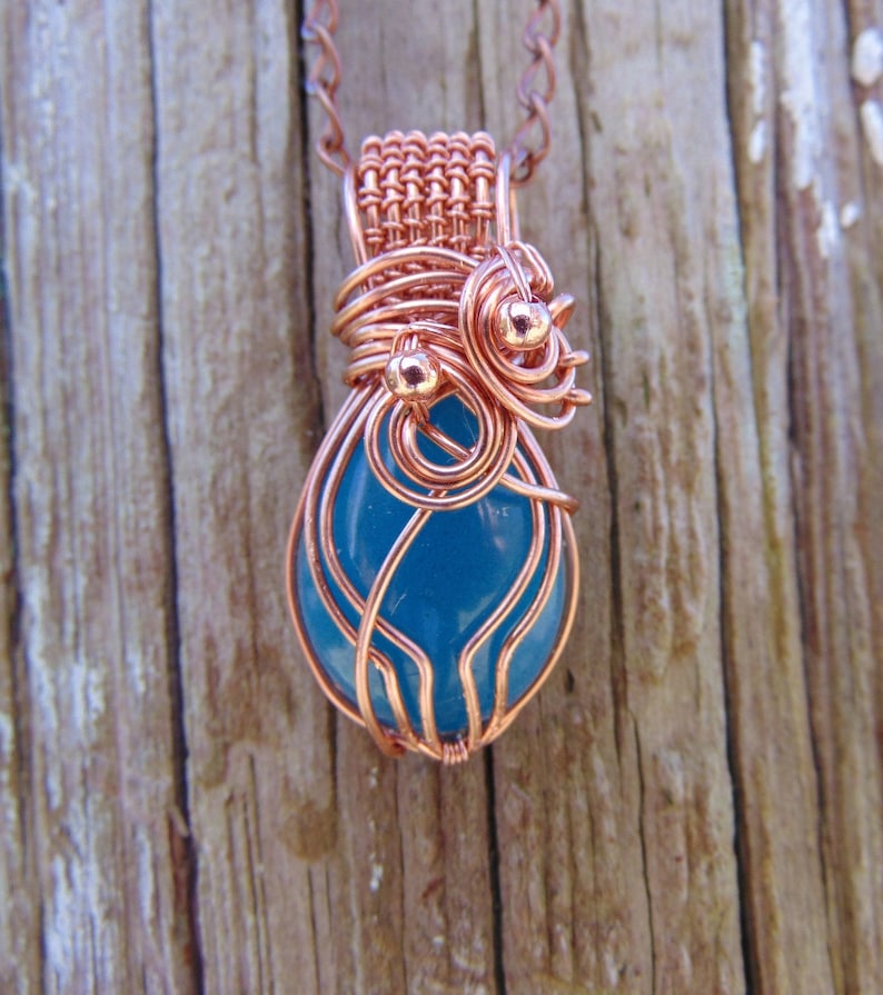 Copper Wire Boho Necklace100/% Copper Wire Wrapped Resin Cabochon PendantResin Jewelry