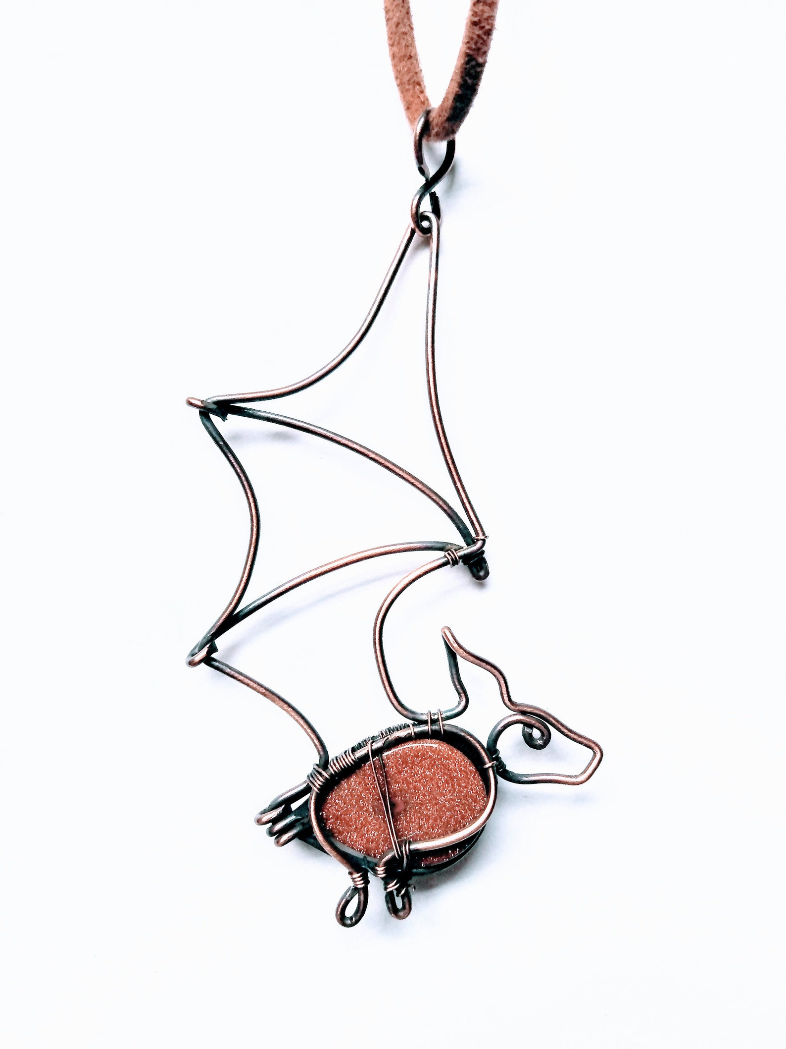 Copper Wire Bat Necklace/100% Copper Wire Wrapped Red Jasper Bat ...