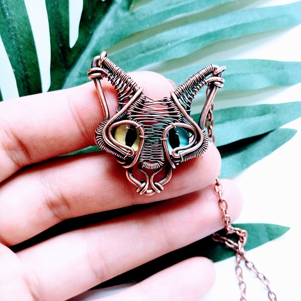 Odd Eyed Turkish Angora Necklace/100% Copper Wire Wrapped Odd Eyed Cat Pendant/Cat jewelry