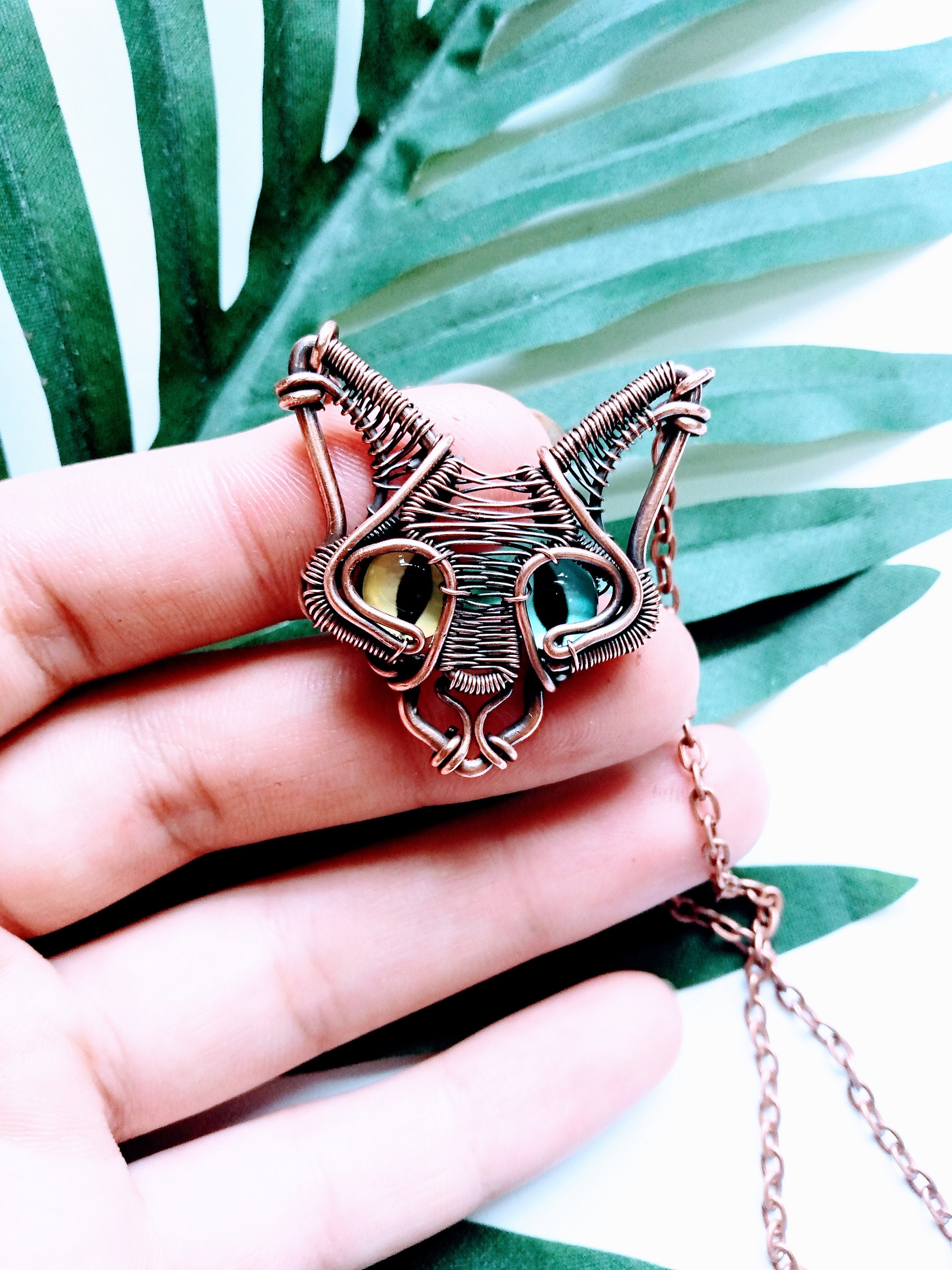 Odd Eyed Turkish Angora Necklace 100 Copper Wire Wrapped Odd Eyed Cat Pendant cat Jewelry Etsy