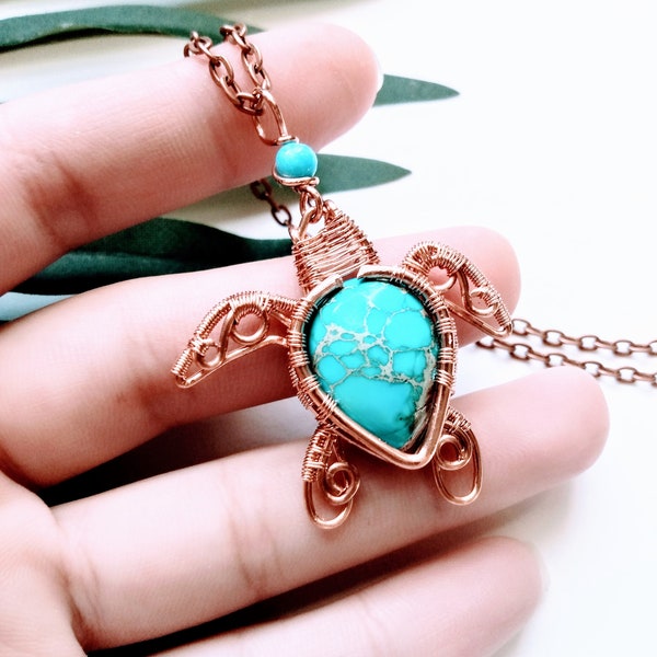 Baby Sea Turtle Necklace/100% Copper Wire Wrapped Sea Turtle Pendant/Turtle Jewelry