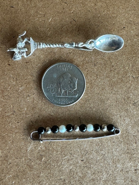 Vintage antique sterling silver spoon pin brooch … - image 6