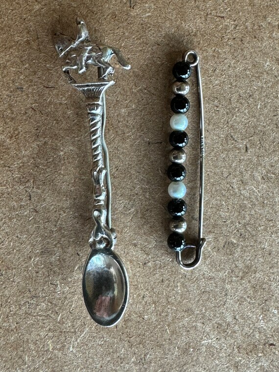 Vintage antique sterling silver spoon pin brooch … - image 4